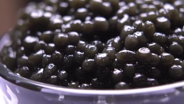 Black natural caviar close-up rotates — Stockvideo