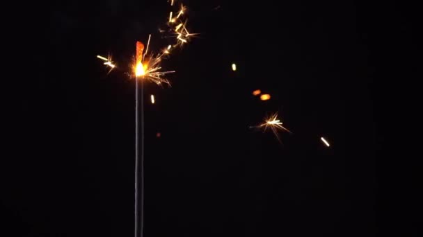 Πυροτεχνήματα Sparkler γκρο πλαν σε μαύρο φόντο. τιμάμπη — Αρχείο Βίντεο