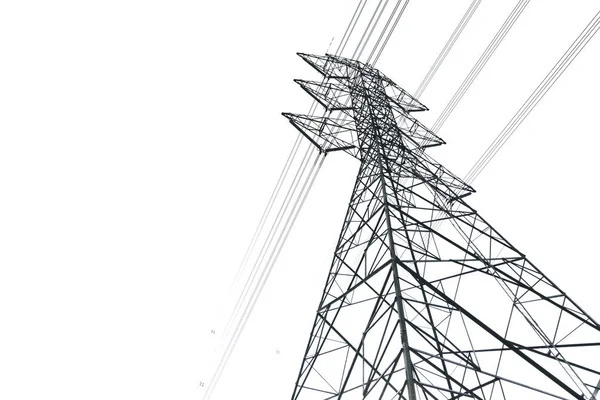 High voltage towers in the bright morning sky. — Stock Photo, Image
