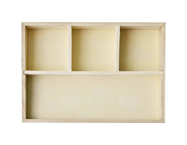 Empty wood shelf box isolated on white background clipping path — Stock Photo, Image