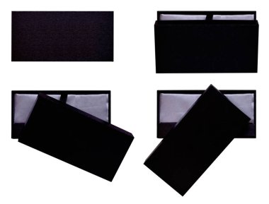 Ahşap kutu, zarif siyah paket izole ayarla