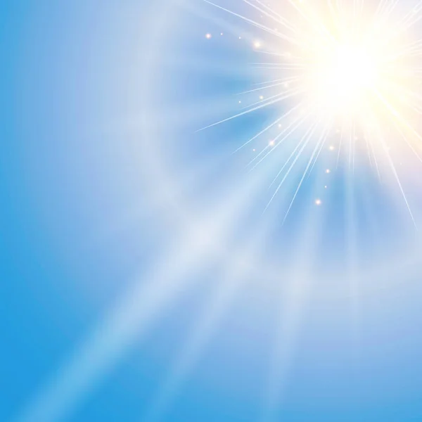 El sol brilla la luz del sol de la naturaleza del cielo con bengalas de lente vect — Vector de stock
