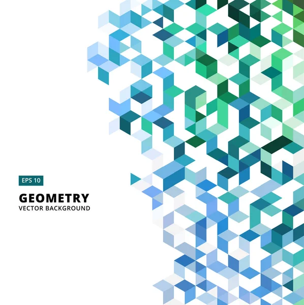 Abstracto geométrico azul y verde ladrillos, triángulo, cubo, 3d Vec — Vector de stock