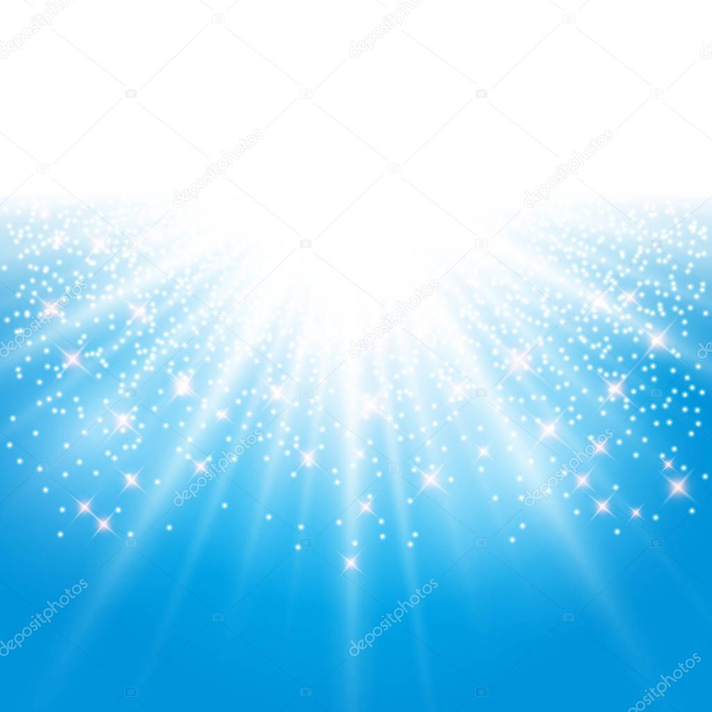 sunlight effect sparkle on blue background with glitter copy spa