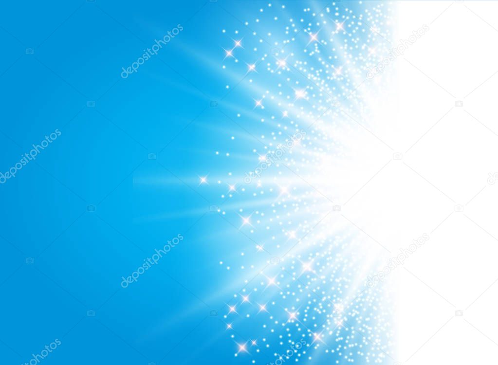 sunlight effect sparkle on blue background with glitter copy spa