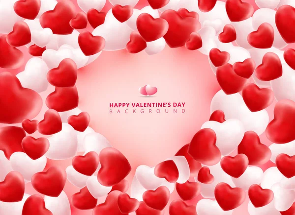 Coeurs de valentines rouges et blanches doux et lisses sur rose Backgrou — Image vectorielle