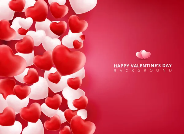 Puha és sima piros-fehér Valentin szíveket a rózsaszín háttérb — Stock Vector