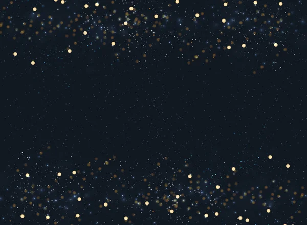 Soyut lacivert bokeh ve altın glitte ile arka plan bulanık