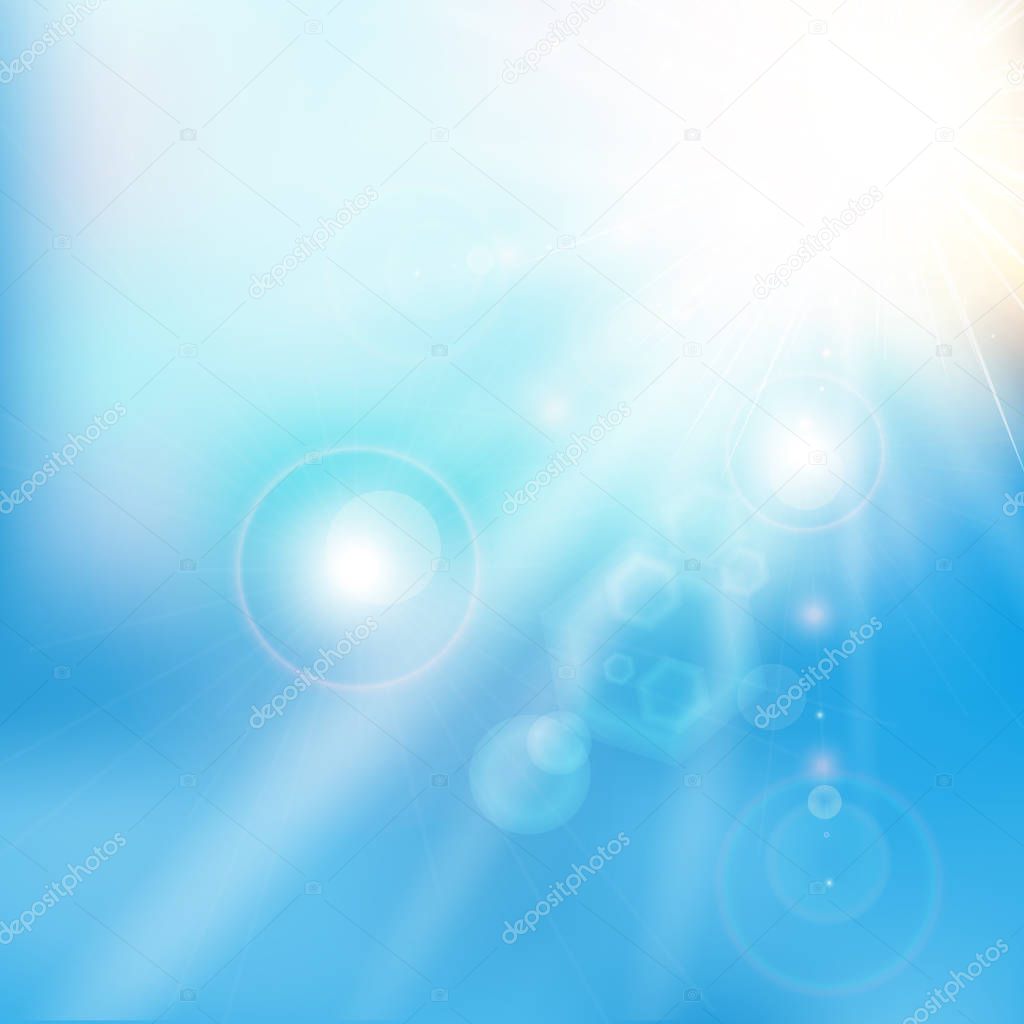 Spring summer sunlight flare abstract blue sky color background.