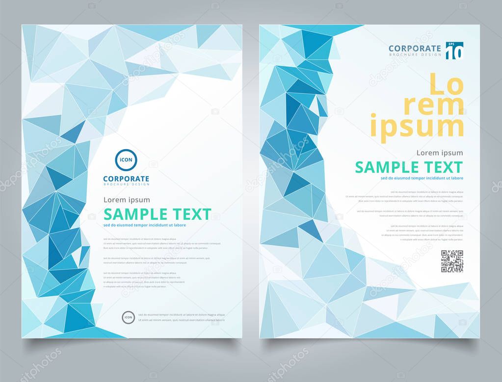 Brochure light blue polygonal mosaic background layout design te