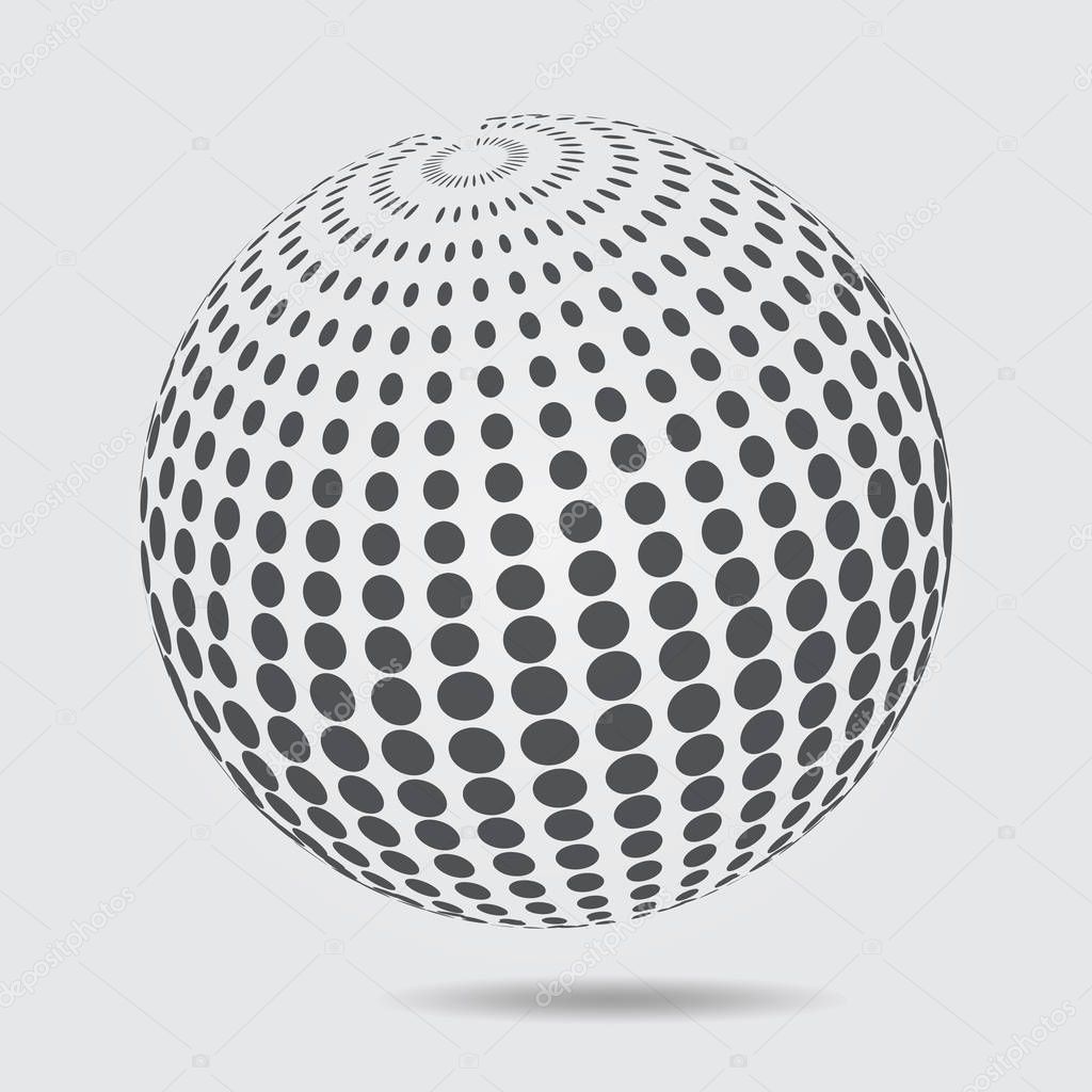3D Sphere logo halftone pattern. Circle dotted design element is