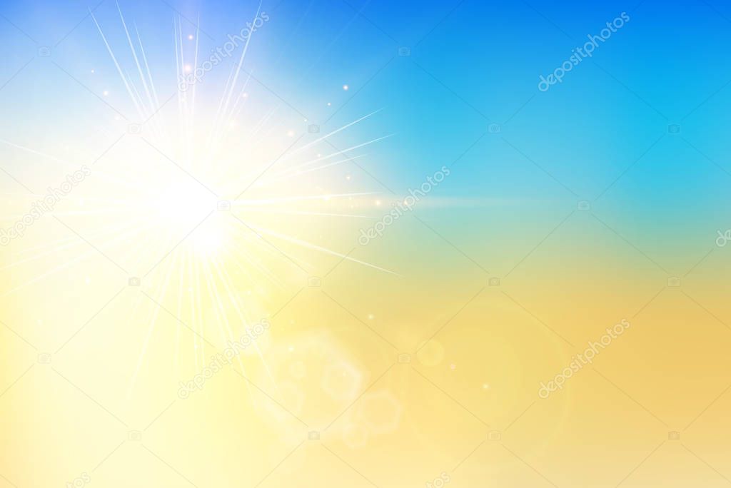 Summer sunset and sky with bokeh flare on blur background.