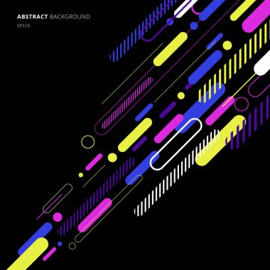 Soyut elementler dinamik yuvarlak çizgi çapraz deseni siyah arkaplanda renklidir. Vektör illüstrasyonu