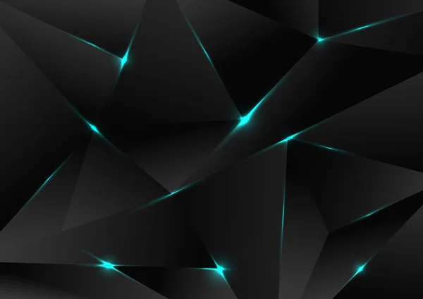 Abstract Black Polygon Pattern Blue Laser Light Lines Dark Background — Stock Vector