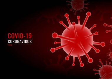 Coronavirus COVID-19 virüsü kırmızı arka plan. Çin patojen solunum yolu gribi covid virüs hücreleri. Vektör illüstrasyonu