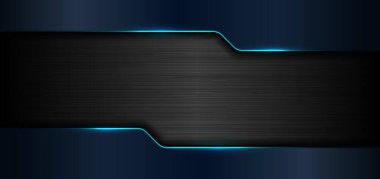 3D afiş ağ şablonu geometrik mavi parlak metalik siyah metal zemin ve metnin için boşluğu olan doku. Teknoloji konsepti. Vektör illüstrasyonu