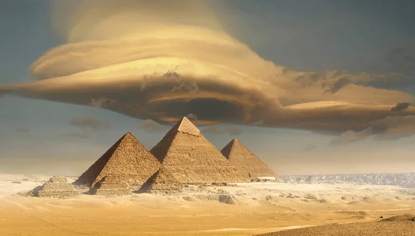 Scenic View Dramatic Storm Cloud Majestic Pyramids Giza Egypt — Stock Photo, Image