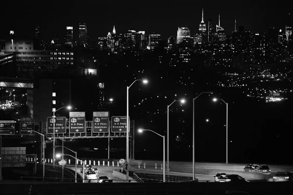 Vyhlídku New Yorku Noci Monochromatický New York Usa — Stock fotografie