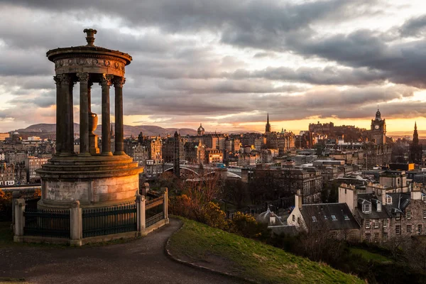 Vista Panoramica Del Monumento Dugald Stewart Tramonto Edimburgo Scozia — Foto Stock