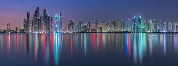 Vista Panorámica Del Panorama Dubai Por Noche Emiratos Árabes Unidos —  Fotos de Stock