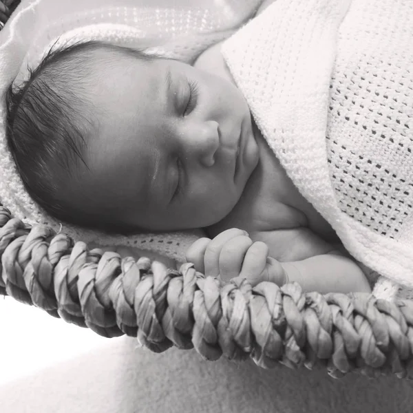 Baby Girl Sleeping Basket Blanket — Stock Photo, Image