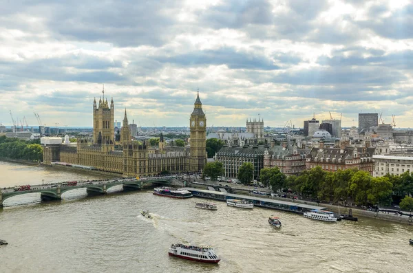 Förhöjda Utsikt Över Big Ben Houses Parliament Och Themsen — Stockfoto