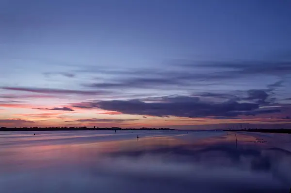 Vista Panorámica Hermosa Puesta Del Sol Petkum Baja Sajonia Alemania — Foto de Stock