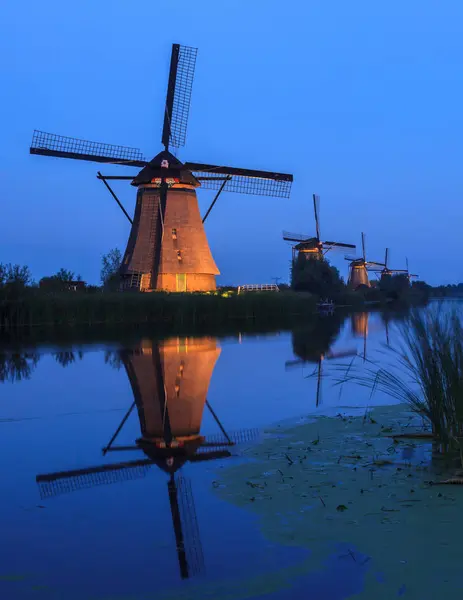 Vista Panorámica Los Molinos Viento Kinderdijk Los Reflectores Holanda — Foto de Stock