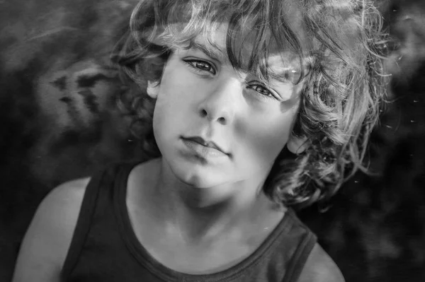 Portrait Young Boy Curly Hair — Stock Photo, Image