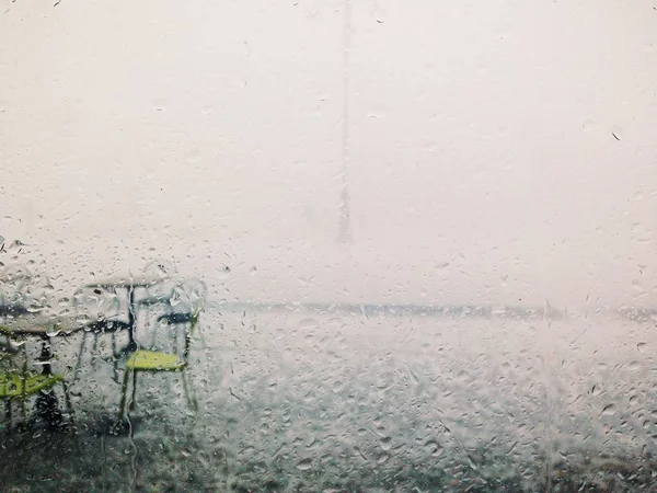 View Glass Wet Chairs Tables Rain — Stock Photo, Image