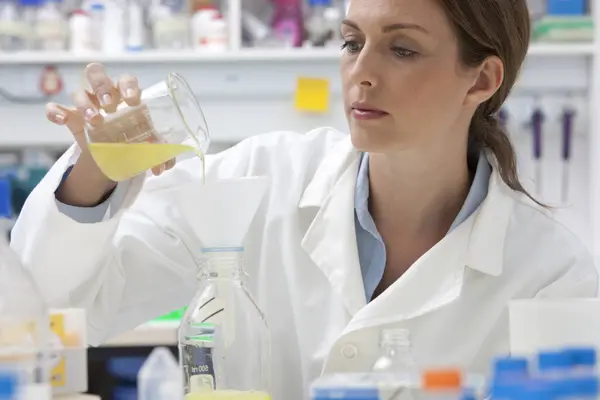 Portrait Confident Mid Adult Caucasian Woman Work Laboratory — Stock Photo, Image