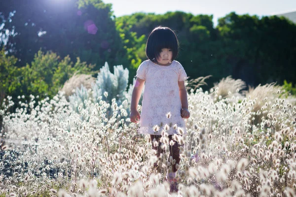 Niña caminando en el campo - foto de stock