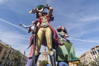  Fallas, Falles, geleneksel ve ünlü kutlama, Ninots, kuklalar, Valencia, İspanya.