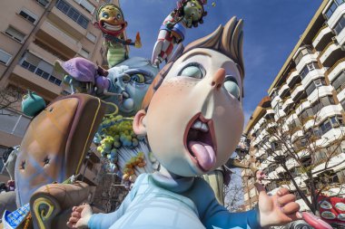 Fallas, Falles, traditional and famous celebration, group of ninots, puppets, Valencia, Spain. clipart