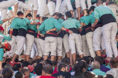 Castell, insan kulesi inşa festivaller, Vilafranca del Penedes, il Barcelona, İspanya.