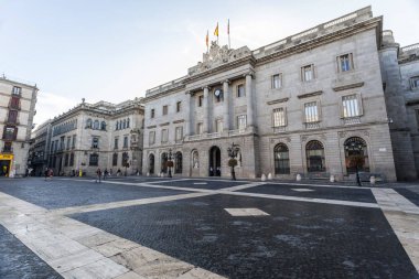 Barcelona, İspanya-Eylül 29,2014: City hall, Ajuntament, kare, plaza Sant Jaume, Gotik Mahallesi, Barcelona.