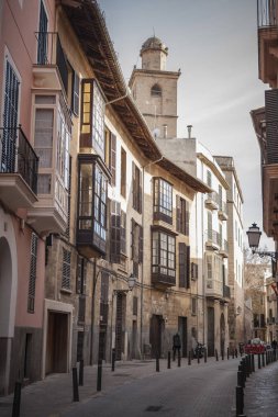 Palma De Mallorca, İspanya-Ocak 13,2016: Sokak görünümü, tarihi merkezi ve Palma, Balear Adaları.
