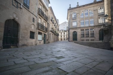 Santiago De Compostela, İspanya-Kasım 10, 2015:Ancient sokak içinde tarihi merkezi, Santiago de Compostela, Galiçya, İspanya.