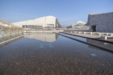 Santiago De Compostela, İspanya-Kasım 11, 2015:Contemporary Mimarlık, şehir kültür, Peter Eisenman, Santiago de Compostela, Galiçya, İspanya tarafından tasarlanmış Galicia, Cidade da cultura de Galiçya,.