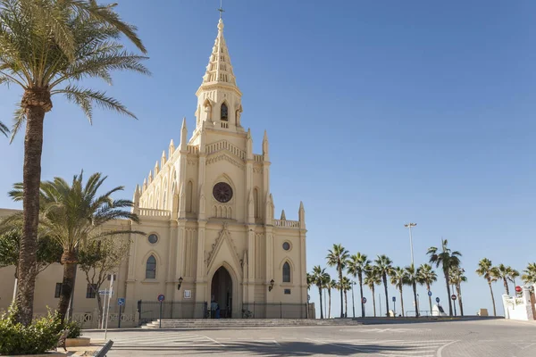 Sanctuary of Nuestra Senora de la Regla, maritime promenade of Chipiona, Andalucia. — Stock Photo, Image