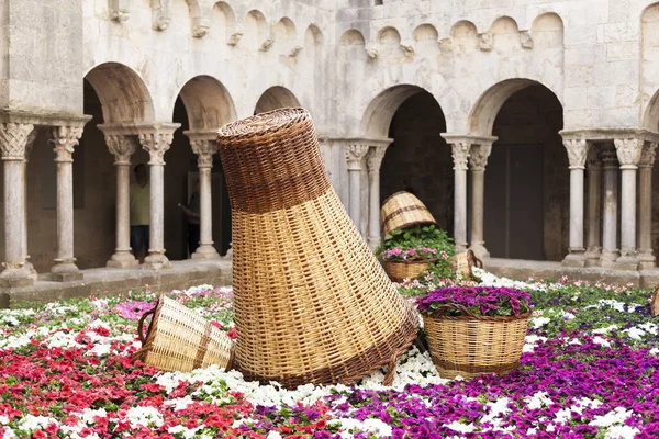 Cloister bahar festivali çiçek, Temps de Flors, Girona, İspanya dekore edilmiş.