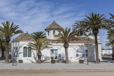 Bina, Xalet Bofill veya Randelmar, deniz gezinti, Torredembarra plaj, Costa Daurada, il Tarragona, İspanya mimari,.