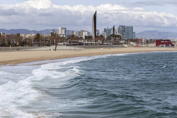 Middellandse Zee, kust, strand, Barcelona. — Stockfoto