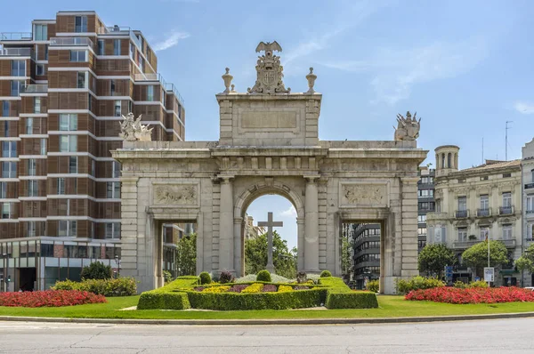 Monumento, Plaza, Arco, Porta de la Mar, Valencia . — Foto de Stock