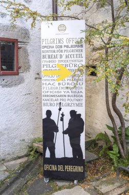 Bilgi işareti hacılar Office, hac, Camino de Santiago, Santiago de Compostela.