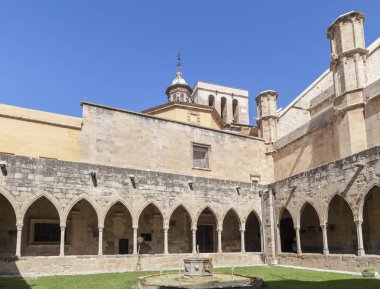 Architecture, religious building, Cathedral, Santa Maria de Tortosa, gothic and baroque style, cloister view, Tortosa, province Tarragona,Catalonia. clipart