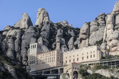 Santa Maria de Montserrat, Montserrat dağ, turistik hedef dini-kültürel, Barcelona, Katalonya, İspanya ilinin Benedictine abbey Manastırı.