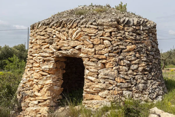 농업 사용을 위한 건축 풍경. Stonecraft, Barraca 드 vinya, 또는 추기 드 pedra seca. 전형적인 지중해 농촌 구조입니다. 산타 Oliva, 카탈로니아, 스페인. — 스톡 사진