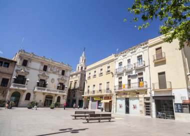 Vilafranca Del Penedes, şehir görünümü, Plaza Vila, ana kare kasaba, Catalonia.