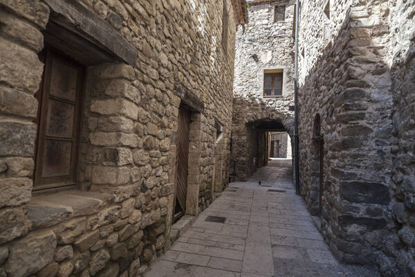 Ancient street in medieval village of Besalu,Catalonia,Spain.